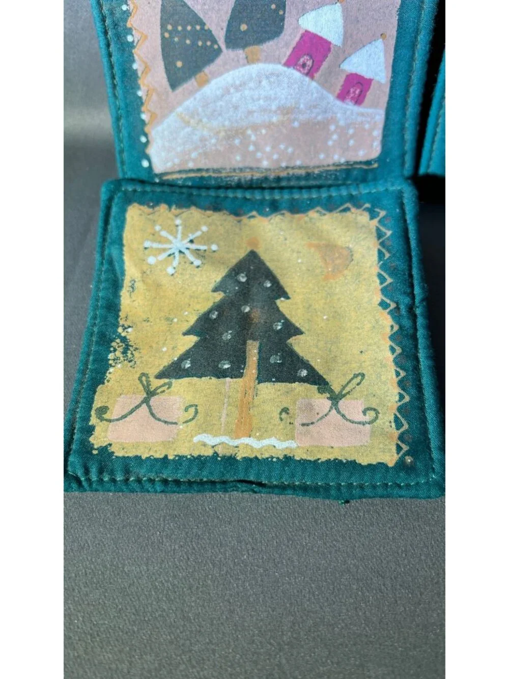 Handcrafted Fabric Christmas Tree Coasters Set Of 4 Holiday Decor